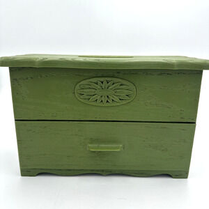 Vtg Lerner Melwood Faux Wood Recipe Chest Card Box Organizer Olive Green Floral